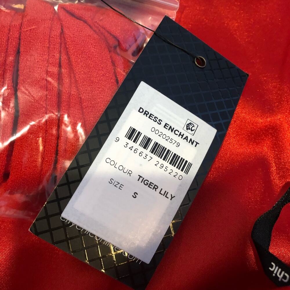 City Chic Tiger Lily Enchant orange red strapless draped dress size Small 16 NWT - Picture 8 of 16